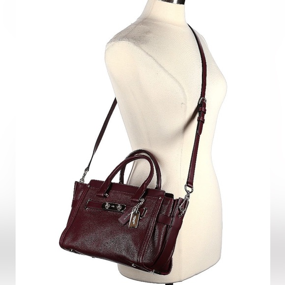 COACH Swagger 27 Smooth & Pebble Leather Crossbody Bag in Burgundy - Picture 15 of 15